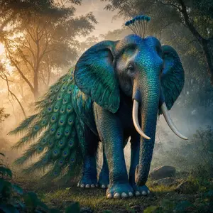 Elephant + Peacock
