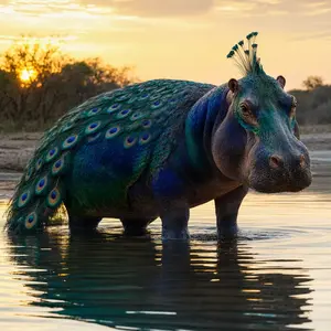 Hippopotamus + Peacock