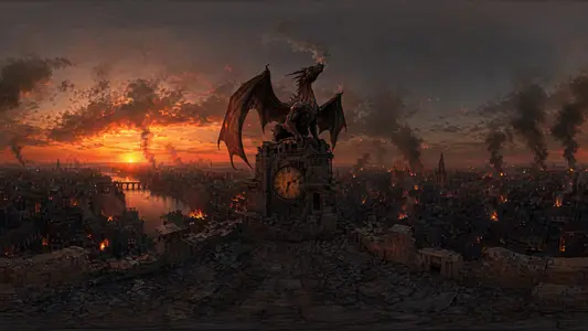 Clocktower Dragon Infernal Sunset