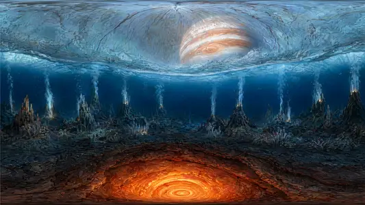 Europa's Subsurface Ocean Cutaway